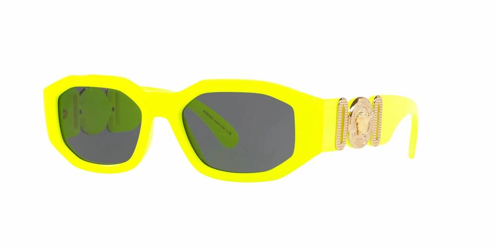 NEW VERSACE men's medusa biggie rectangle sunglasses in yellow fluo - dark grey